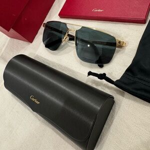 Men’s Cartier Square Rimless Metal Sunglasses Gold